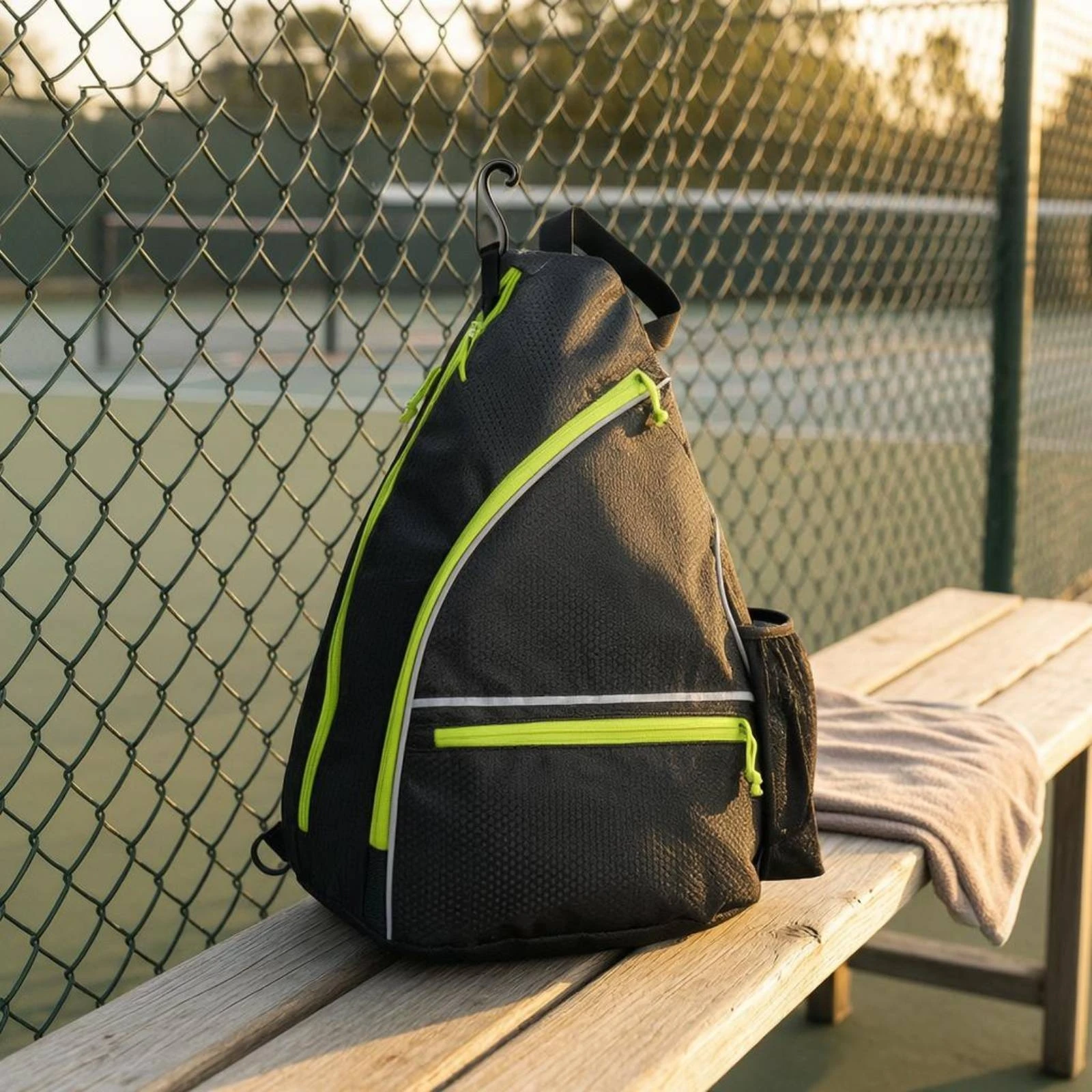Pickleball Backpack Padded Compartment Pickleball Gear Bag Triangular Backpack Zippered Pockets Rucksack Breathable Mesh view 5