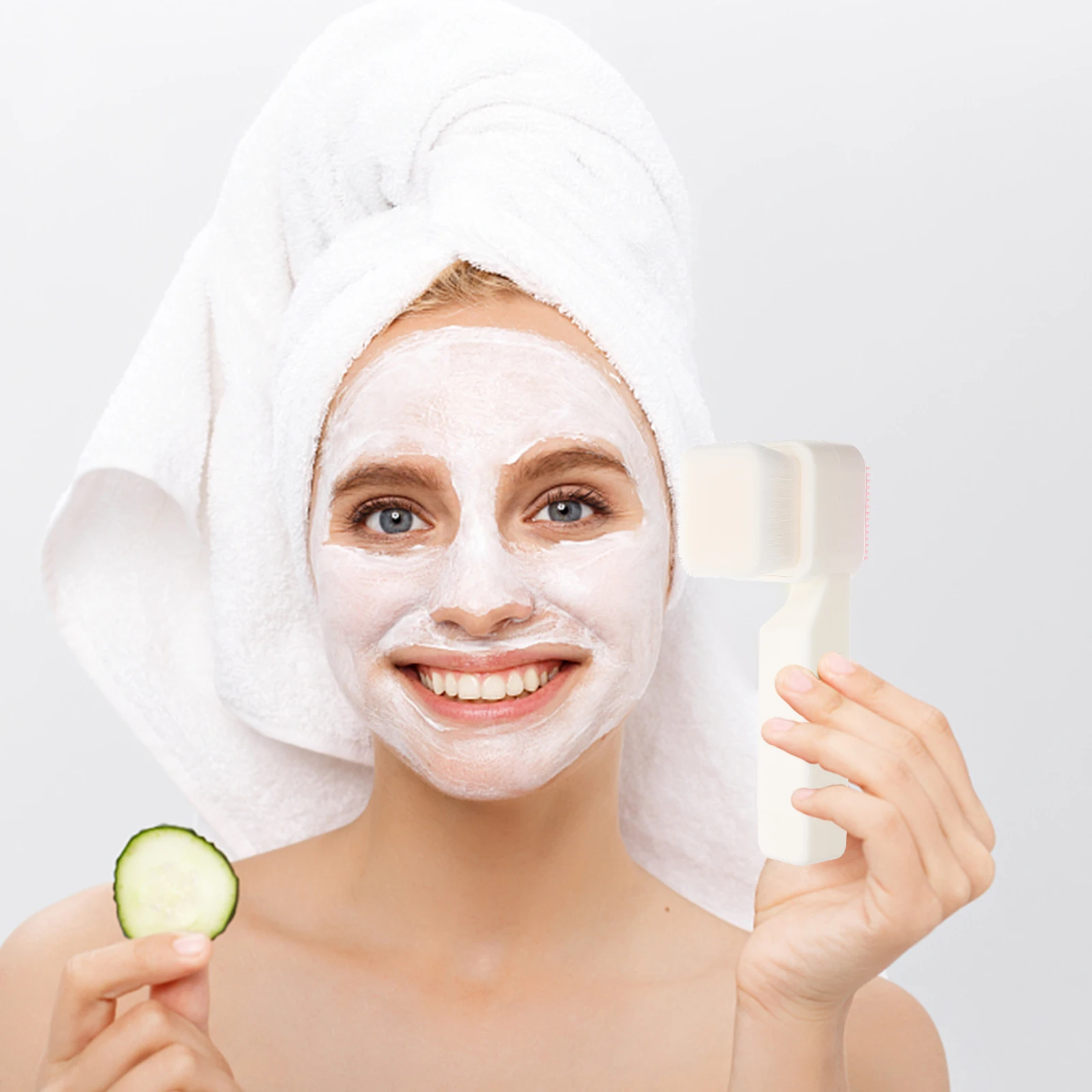 

Silicone Face Brush Soft Bristle Double Sided Cleansing Exfoliating Tool White PVC Lady Facial Wash Scrubber Long Use Safe