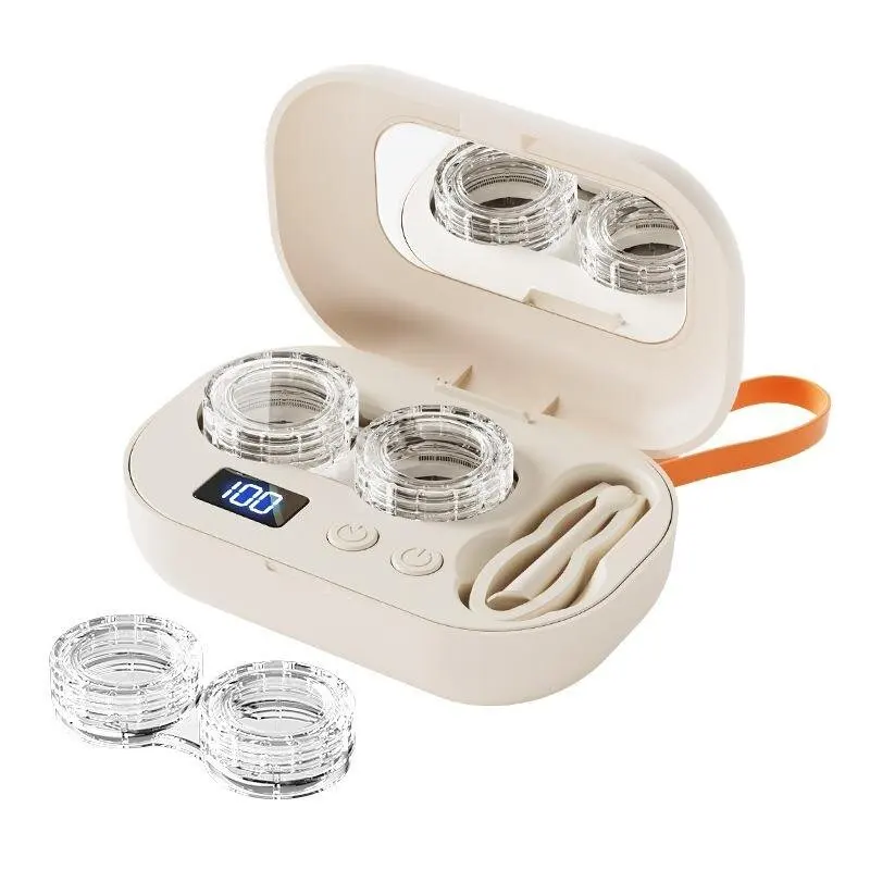 Portable Rechargeable Ultrasonic Contact Lens Cleaner Case, Ultrasonic Portable Travel Contact Lens Case Kit, Home Travel and Office