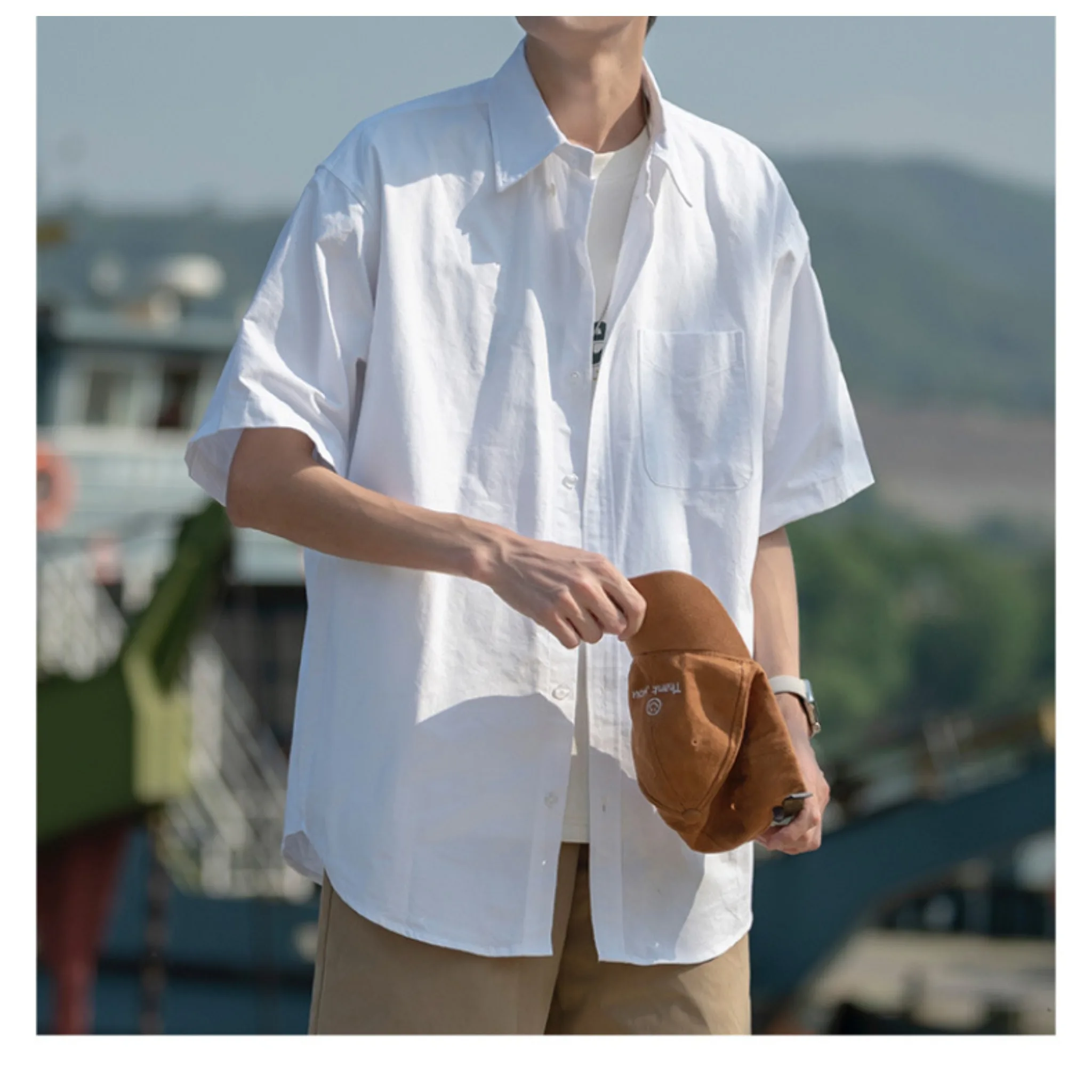 

2026 Summer Men's Short Sleeve Shirt Loose Fit Casual Tops Soft Breathable Daily Streetwear Lapel Shirts Japanese Shirt for Men