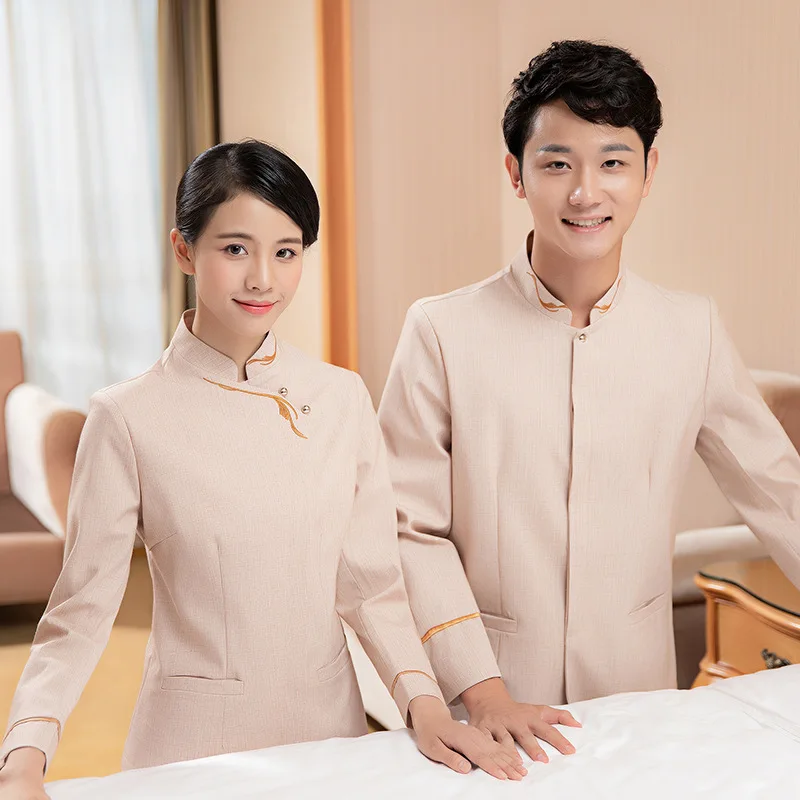 زي عمل التنظيف للنساء، منظف غرفة الفندق، العمة، بيت الضيافة، نادل قابل للتنفس، أكمام طويلة للخريف والشتاء