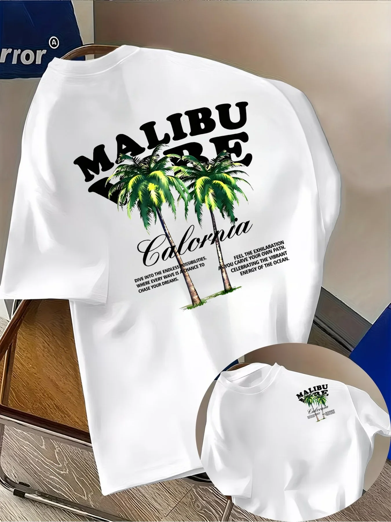 Men's Malibu California Graphic T Shirt 100% Cotton Palm Tree Beach Print Vintage Coastal Streetwear Oversized Summer Tee