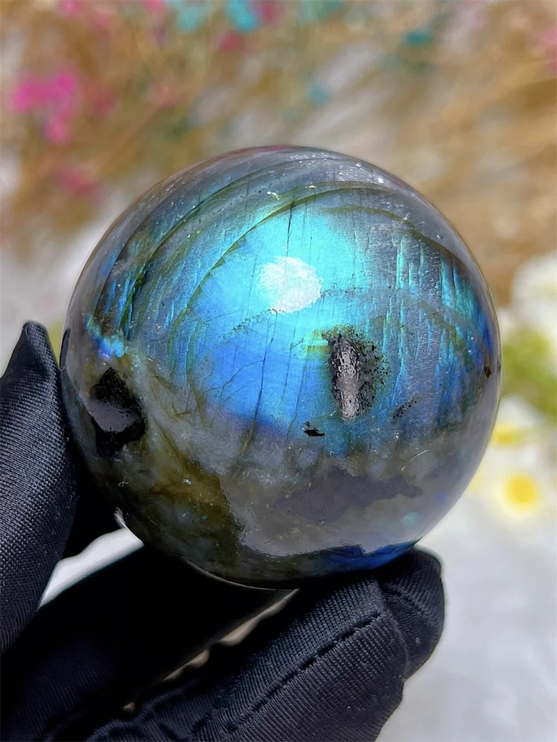 Natura Crystal Blue Labradorite SPhere With Rain Bow Free Form  Carving Reiki Healing Stone Home Decoration Exquisite Gift