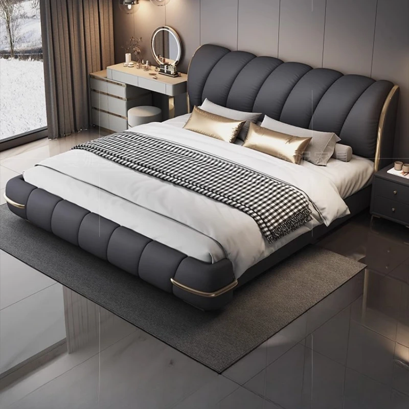European Minimalist Beds 2x2.2m Comfortable Headboard Frame Beds Design Aesthetics Queen Size Cama Matrimonial Bedroom Furniture