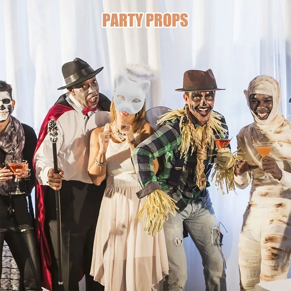 

3pcs Cat Face Mask Blank Paintable Matte White Diy Masquerade Mask For Cosplay Party Halloween Night Club Animal Masks Kids