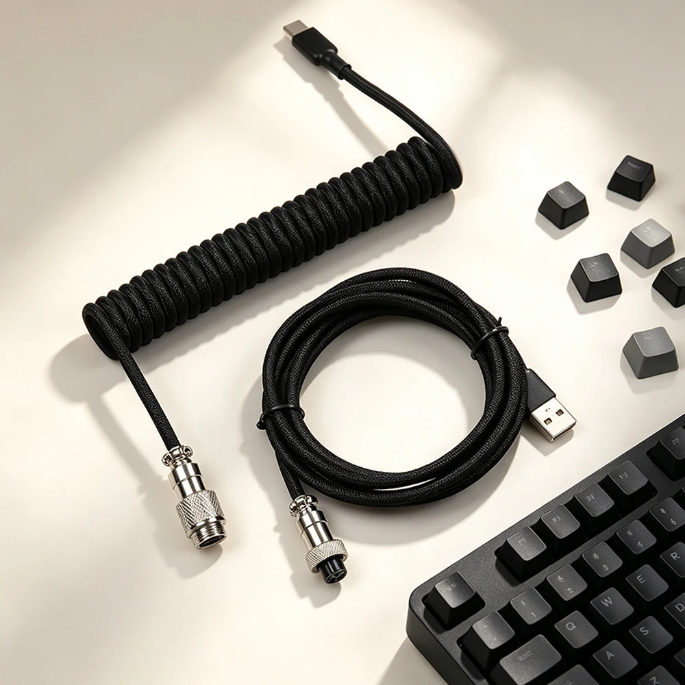 【LANO】Mechanical Keyboard Coiled Cable USB Type C Mechanical Keyboard Aviator Desktop Computer Aviation Connector Cord| blue gre