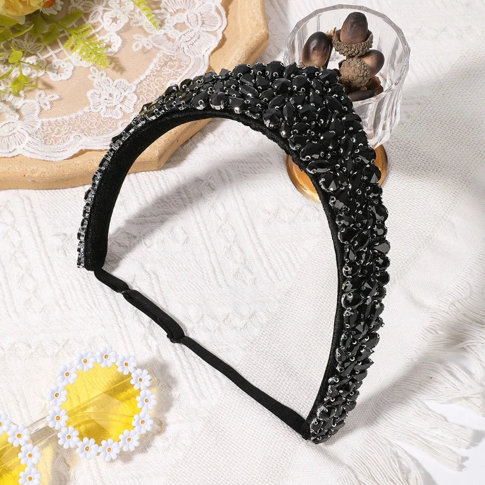 

Luxury Headwear Rhinestone Crown European Style Wide Edge Rhinestone Hair Hoop Vintage Hairband Wedding