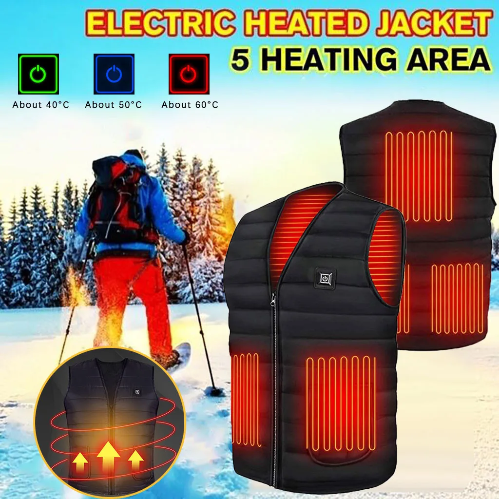 5 Area Heated Vest Men Women Winter Usb Heating Jacket Thermal Outdoor Clothing Hunting Vests 5XL