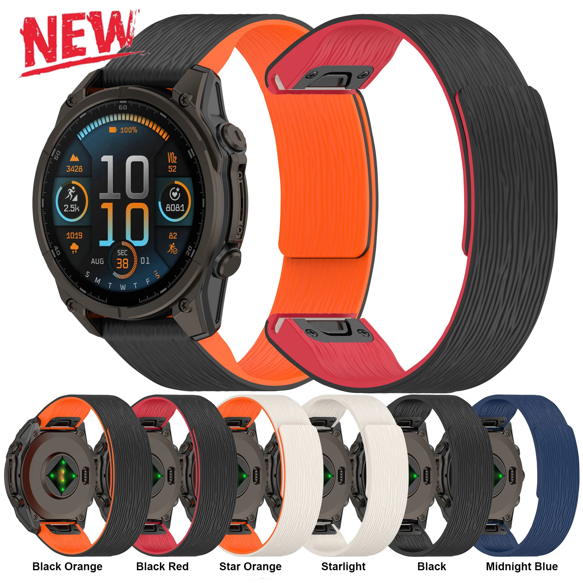 

20mm 22mm 26mm Silicone Magnetic Strap for Garmin Quatix 8 /Fenix 8 43 47 51mm 7X 7 7S 5X 5S 6X 6S Plus 3HR Quick Fit Wristband