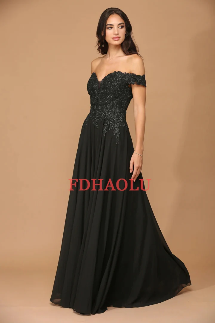 Customized A-Line Off-Shoulder Sleeveless Appliqued Chiffon Long Bridesmaid Dresses Elegant Dresses for Weddings Guest