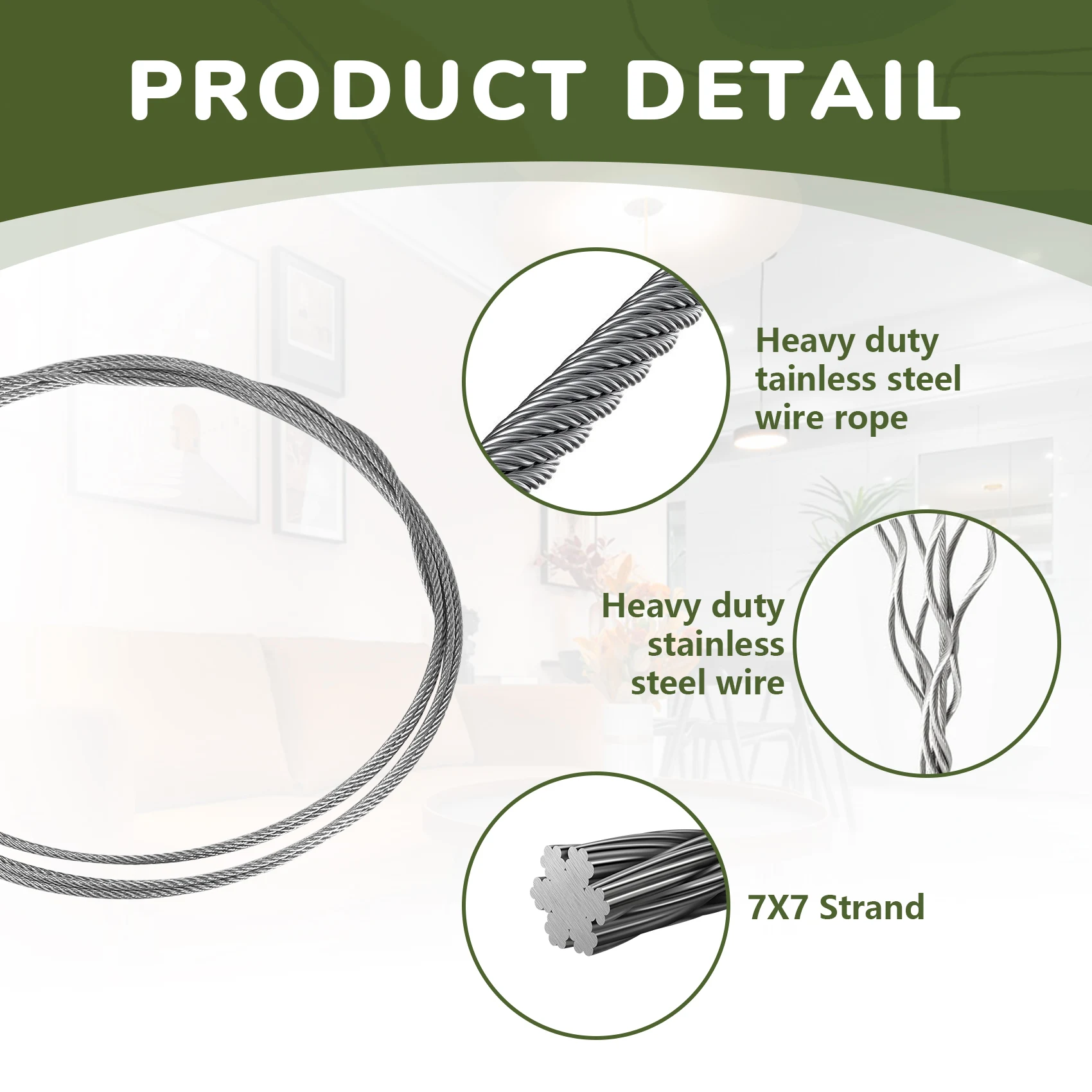 ABJI-4 Pcs 2M X 1.5Mm Adjustable Picture Hanging Wire Kit Heavy Duty Stainless Steel Wire Rope Holds Up To 60Lbs