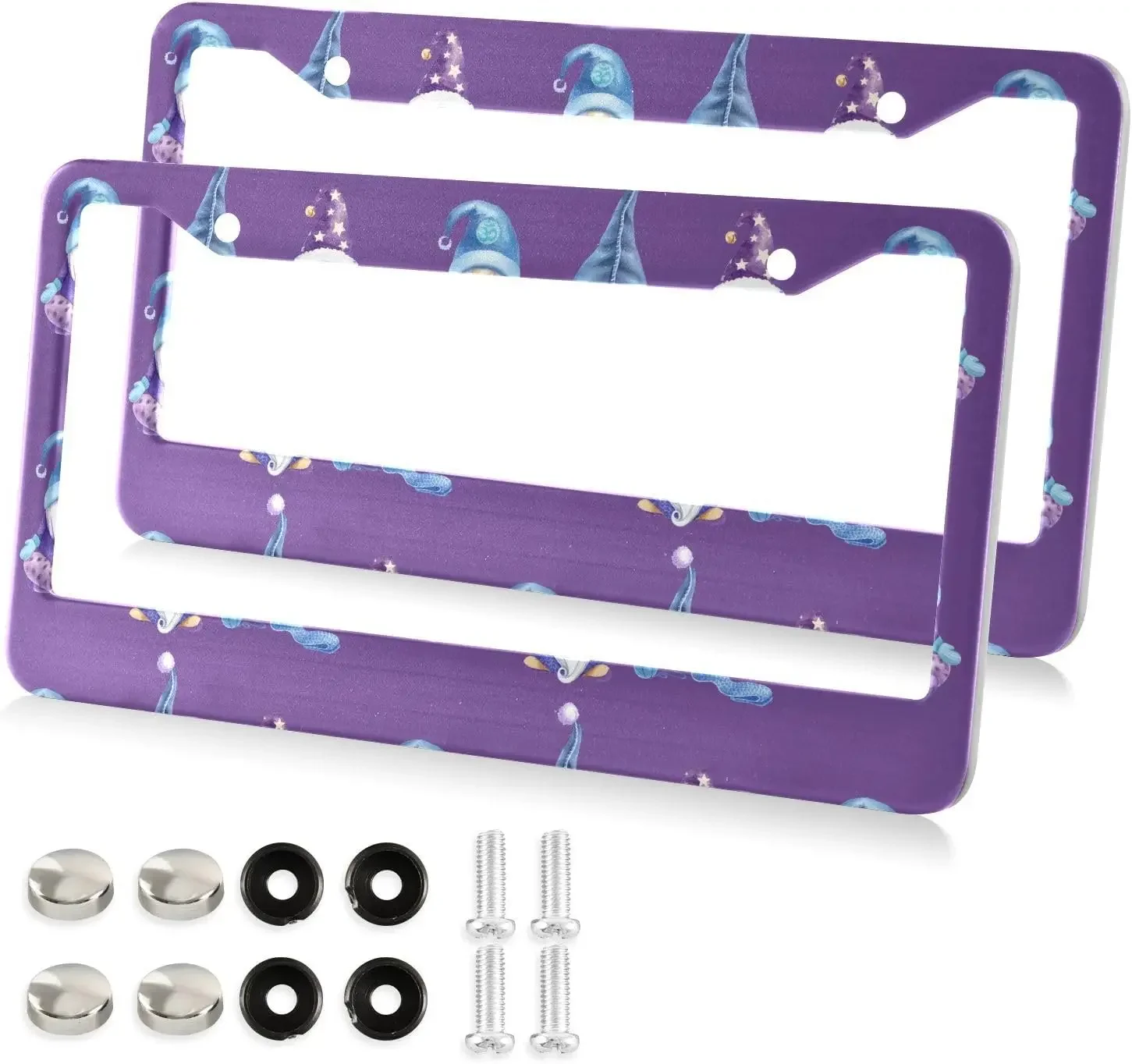 

Three Gnomes Purple Pattern Car License Plate Frame 2 Pack License Plate with 2 Holes Car Tag Frame for Women Men US Vehicles