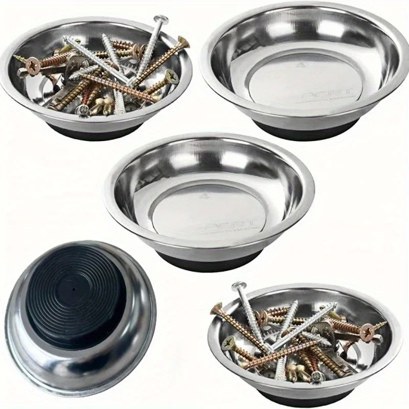 Round Magnetic Parts Tray Bowl Dish Tool Parts Storage Steel Garage Holder Tool For For Securing Nuts Screws Metal Parts  ﻿