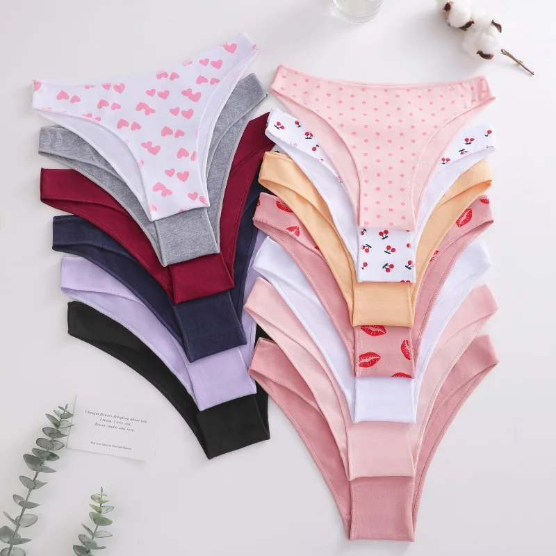 4-teiliges Set Damen Baumwoll-Slips Sexy Niedriggeschnittene Unterhosen Atmungsaktive Unterwäsche für Frauen Dehnbare Slips in Unifarben – Detail 33