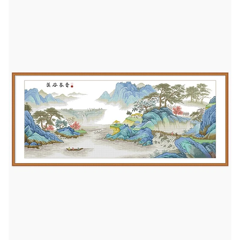 

Chinese Classical Cross Stitch Set, Landscape Painting, 11CT Printed Canvas Cross-Stitch, 3 Strand Thread, DIY Embroidery Kit