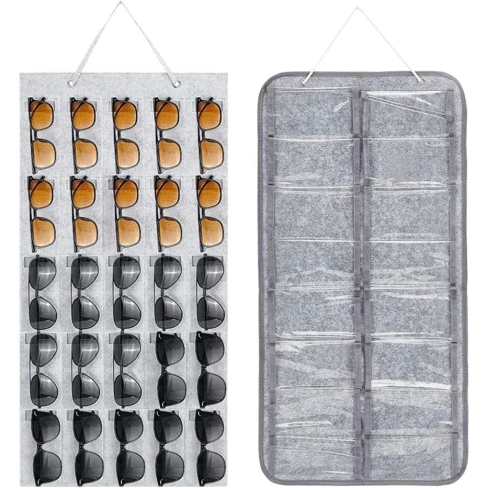 2 PCS Hanging Sunglasses Organizer 2 Styles Dustproof Sunglasses Storage Eyewear Display Bags Waterproof Sunglasses Storage