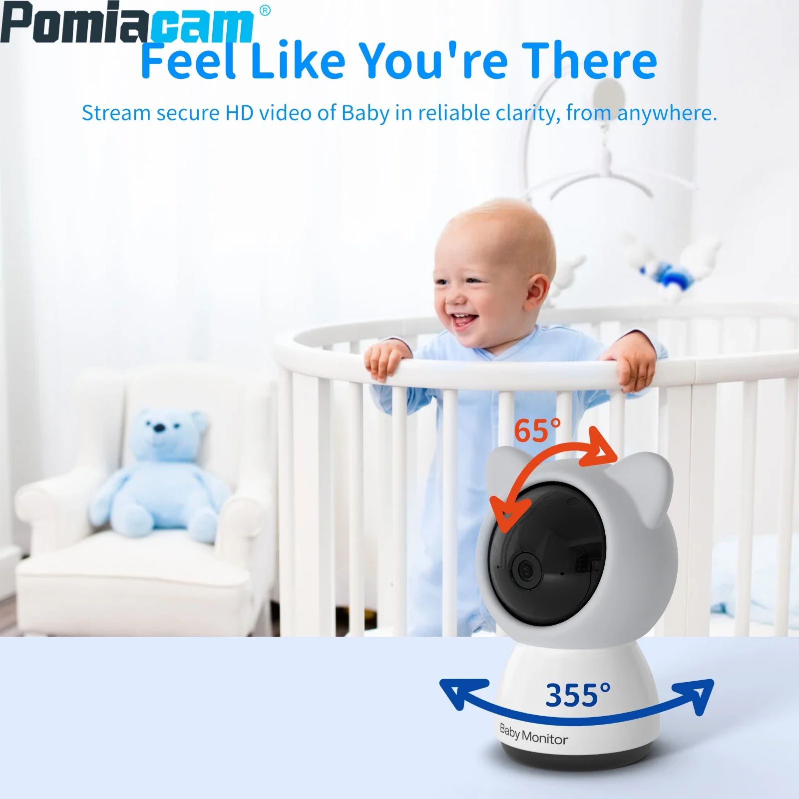 Baby Monitor 5inch Camera Wifi Phone App,1080P Pan-Tilt,4X Zoom,Night Vision,2-Way Talk,3000mAh Battery,Electronic Babyphone