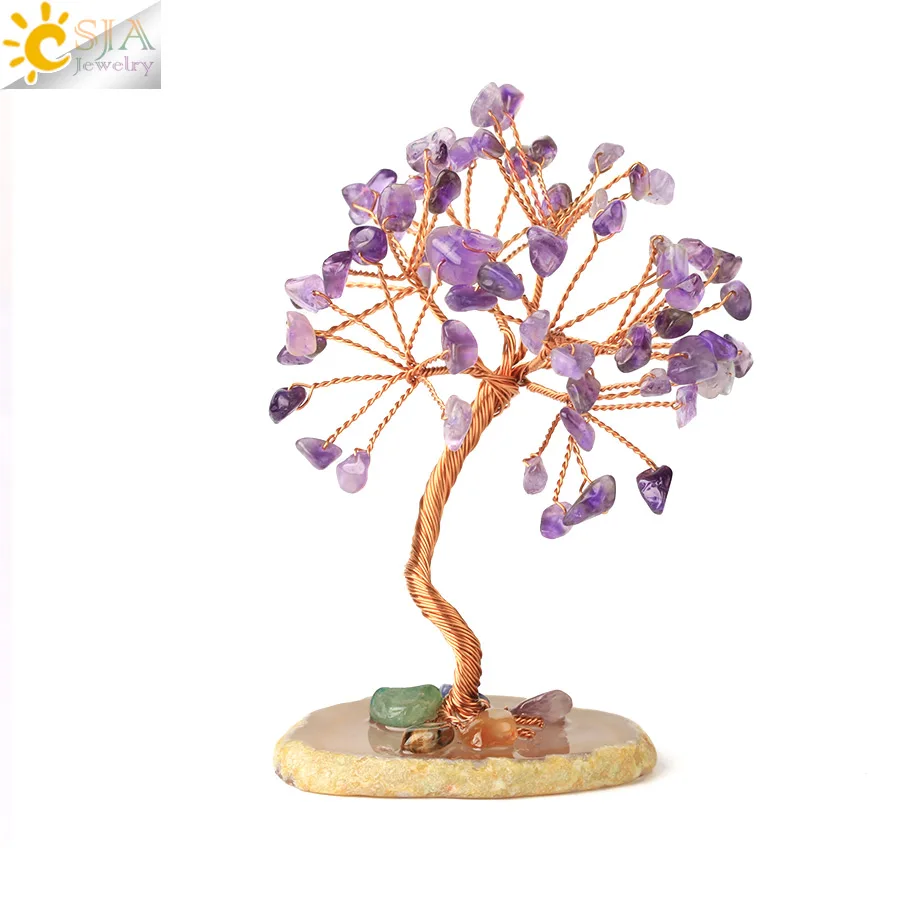 CSJA 7 Chakras Tree of Life Decoration Rose Natural Chip Crystal Handmade Healing Luck Money Trees Feng Shui Home Office  G822 solar led lawn lamp home garden atmosphere decoration grass waterproof landscape arrangement smart solar light