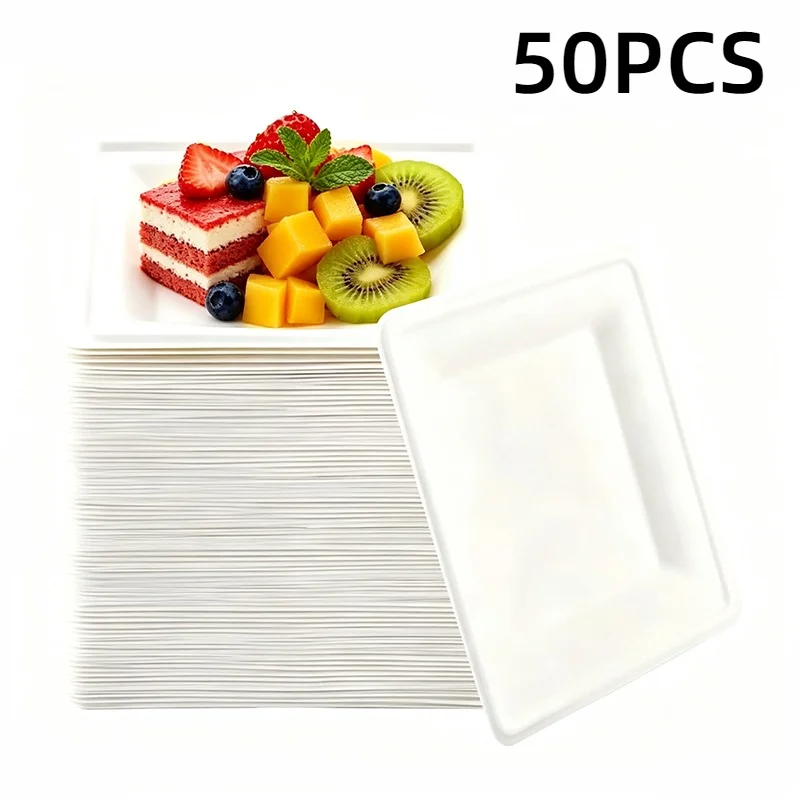 50PCS Disposable Square Paper Birthday Party Disposable Paper Plates Picnic Barbecue Christmas Salad Desserts Maintain Hygiene