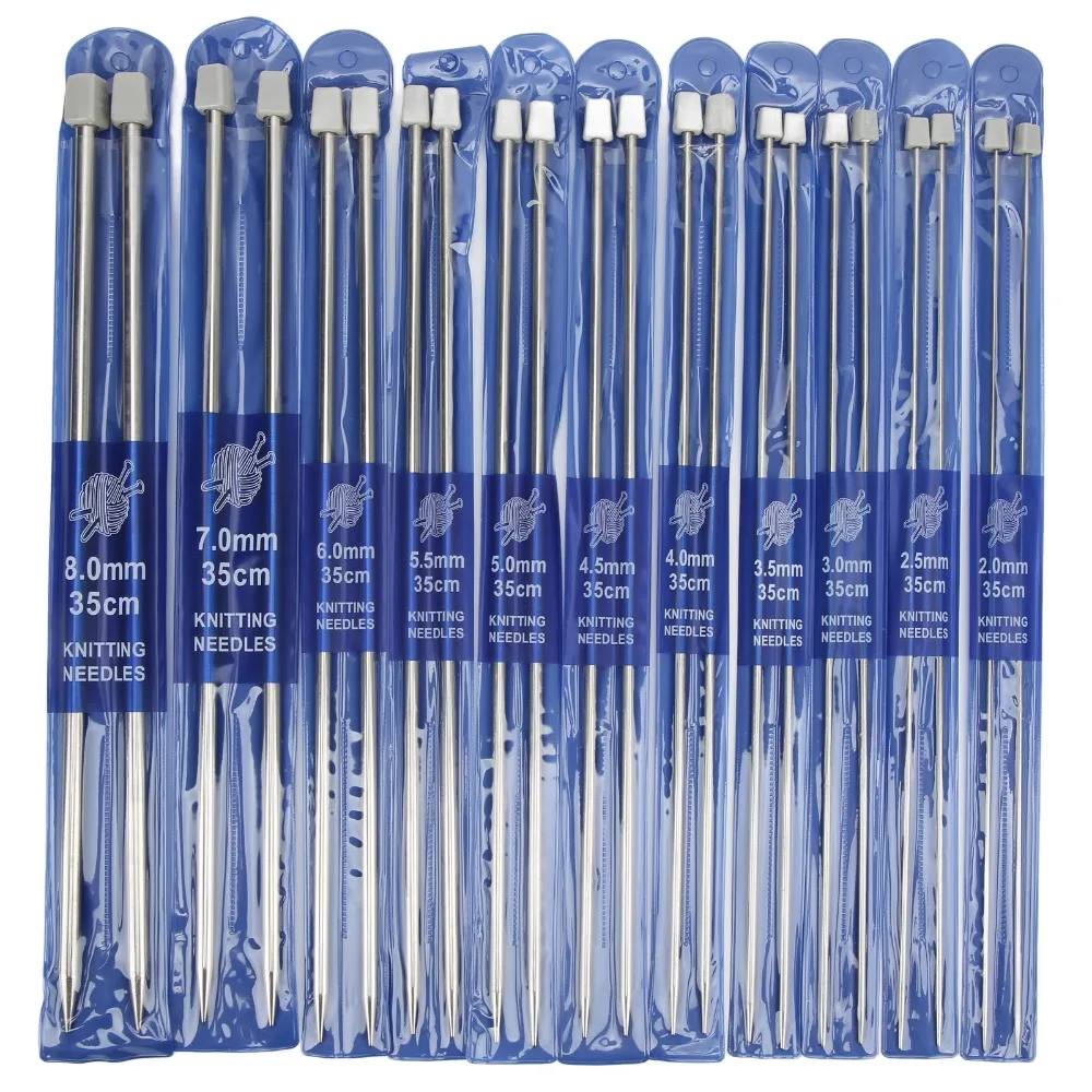 22pcs 14 Inches Length Knitting Needles Set Smooth Surface Individually Packed Straight Knitting Needles Metal Knitting Needles