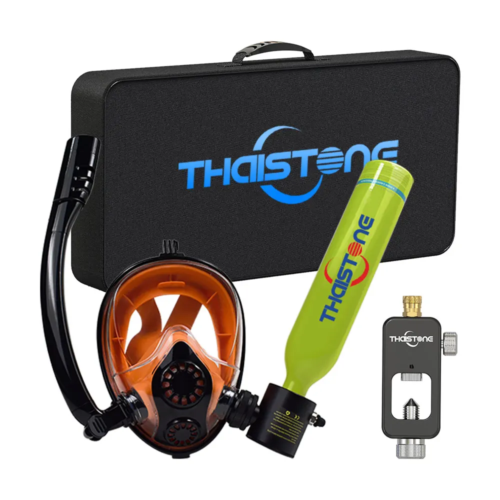 Thaistone Diving Tank with Snorkel Mask, 0.5L Mini Scuba Portable Lungs Oxygen Cylinder Full Face Diving Mask Underwater Breath