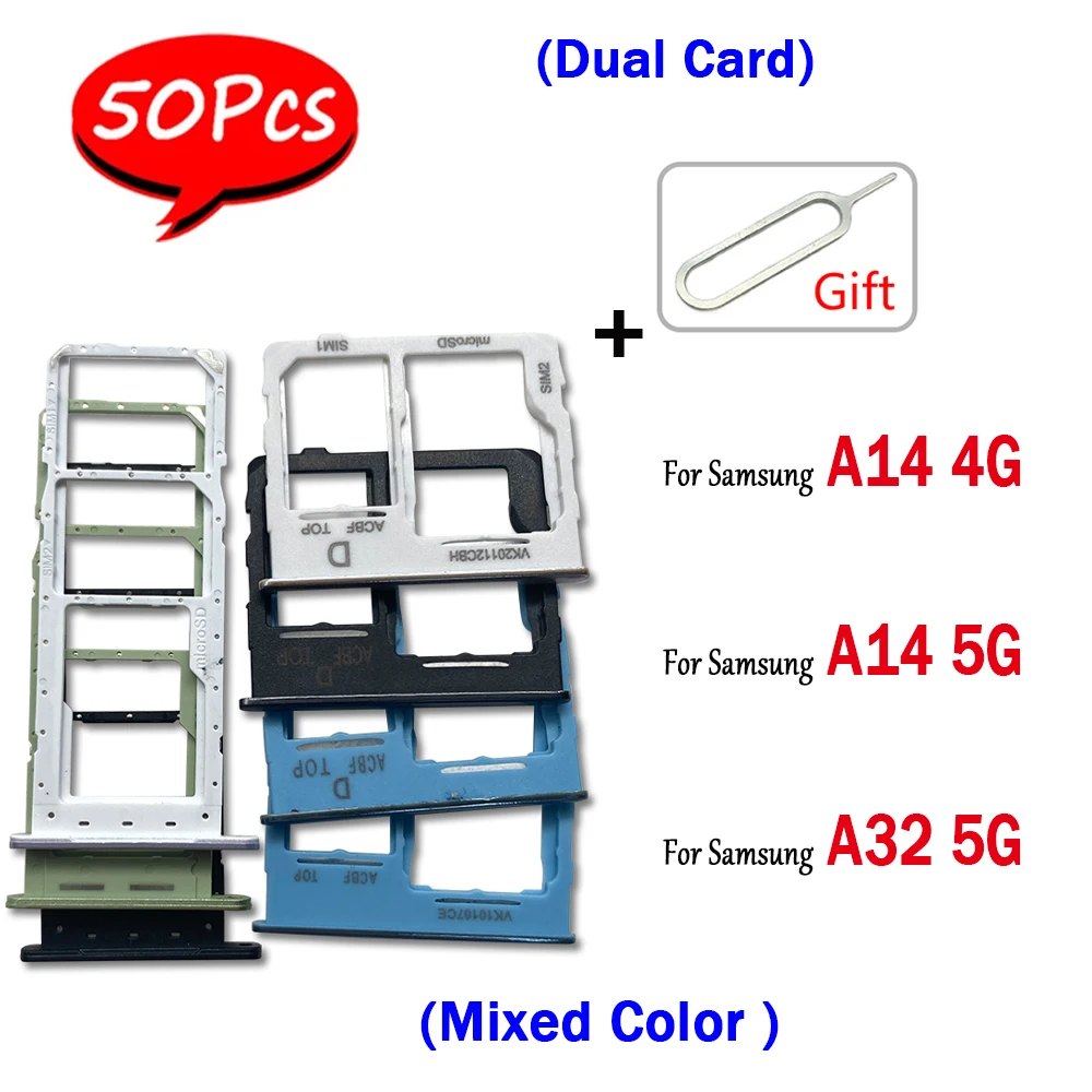 50Pcs， Dual Card SIM Card Slot SD Card Tray Chip drawer Holder Adapter Repair For Samsung A14 4G / A14 5G / A32 5G / A15 5G A156