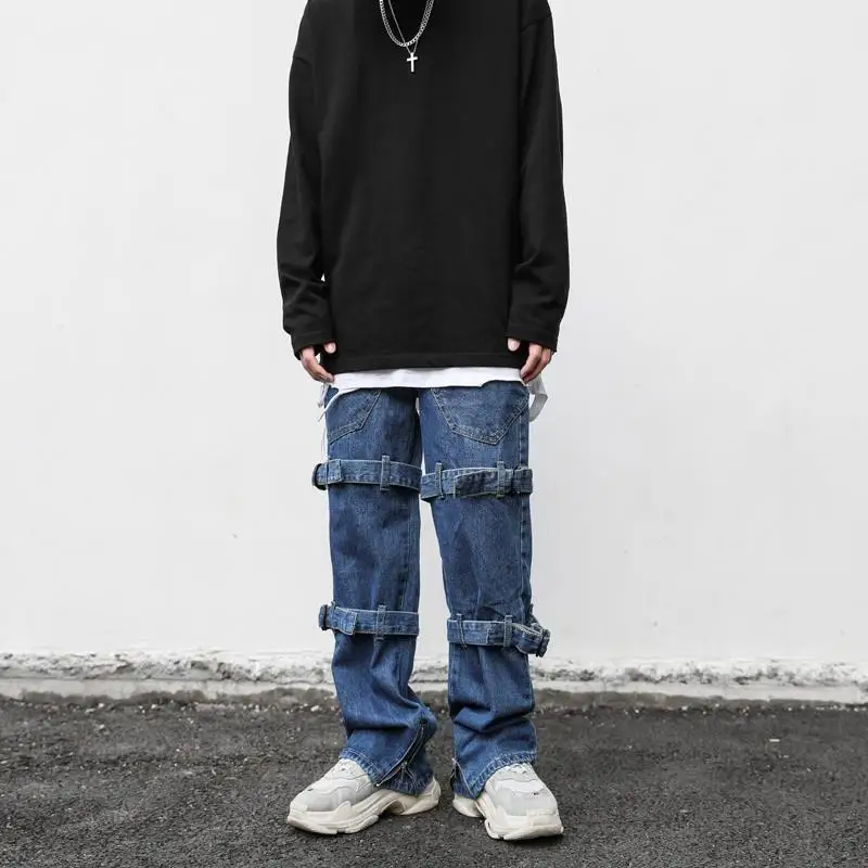 European And American Retro Jeans Men'S Vibe Trend Loose Fitting High Street Style Thin And Draped Wide Leg Pants