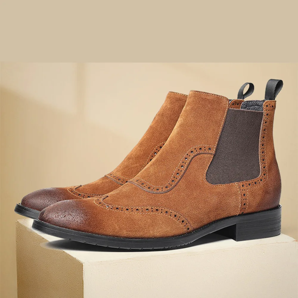 New Suede Round Toe Boots Fashion Mid Top Slip On Casual Men Boots