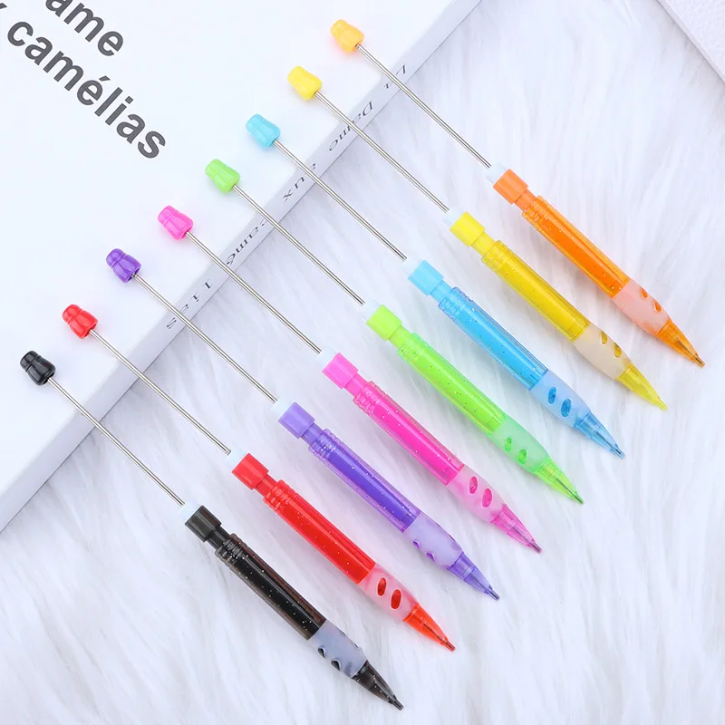 18Pcs DIY Beaded Pencil for Students Non Sharpening Pencil 0.5 Non Refilling Beadable Automatic Cute Writing Pencil Wholesale