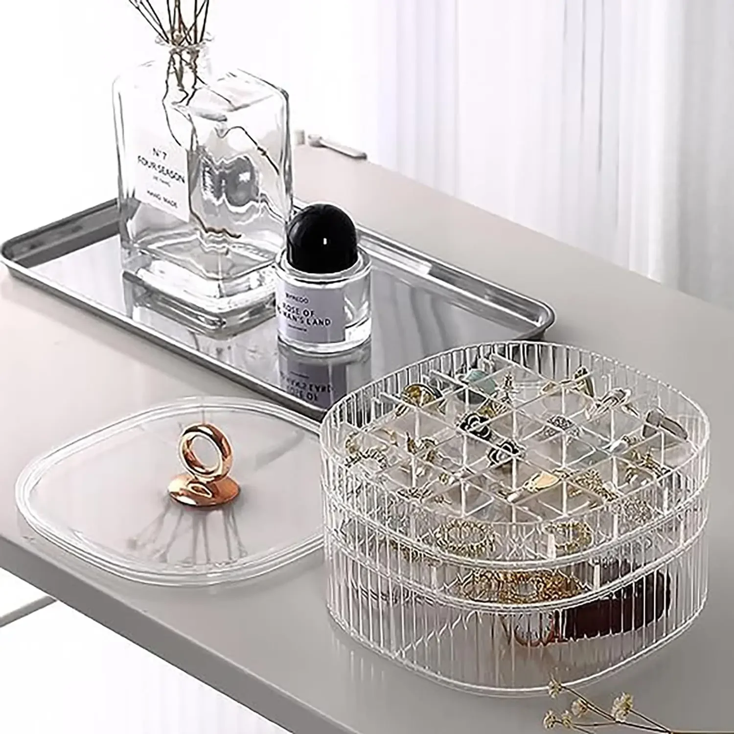 Jewelry Box, Jewelry Organizer with Handle, Clear Jewelry Boxes for Women Girls, Make Up Organizer, Jewelry Storage Holder - view 3