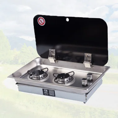 

Stainless Steel RV Gas Stove Tempered Glass Lid Motorhome Gas Stove 5.65kg Weight Trailer Gas Stove