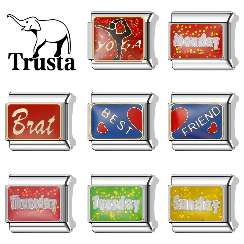 Trusta 2025 New Color Best Charm Italian Links 9mm Stainless Steel Bracelet for Women DIY Jewelry Wholesale N371
