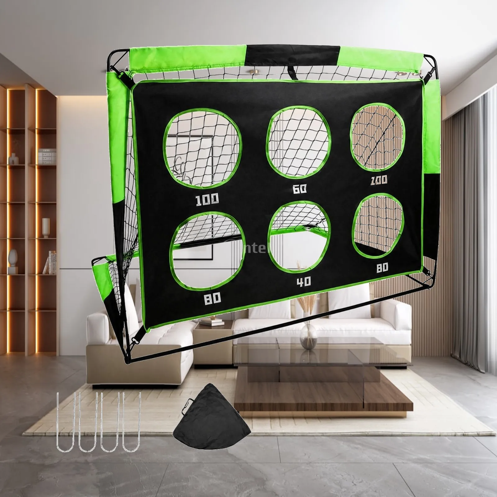 Mini Soccer Goal Post with Target Sheet and U Form Stakes for Outdoor Kids Training Sessions
