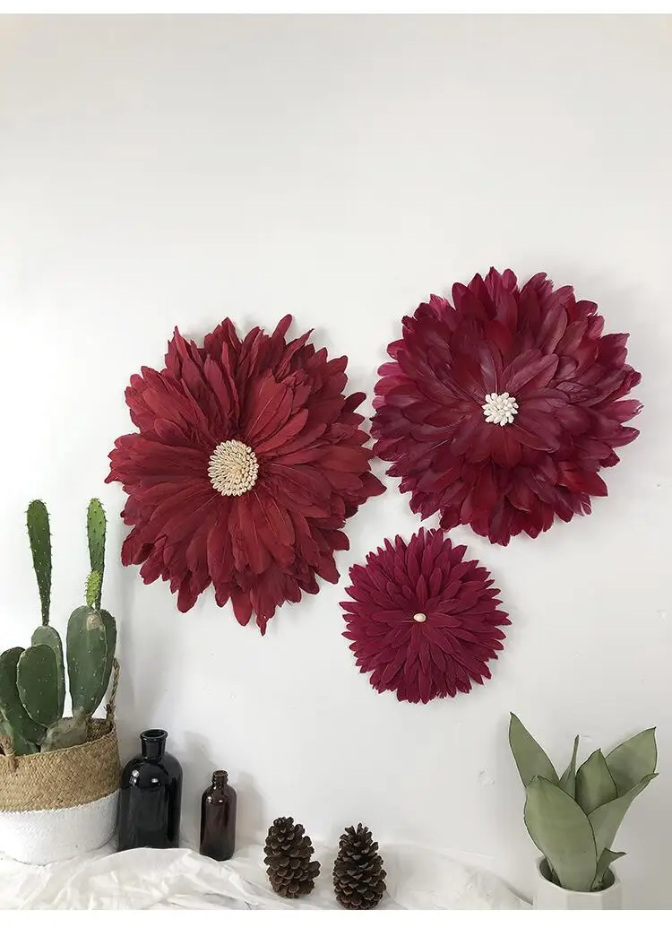 100% Hand-woven Room Decoration Handmade Feather Sunflowers Shape Nordic Style Wall Hanging Decoration Habitacion Decoracion