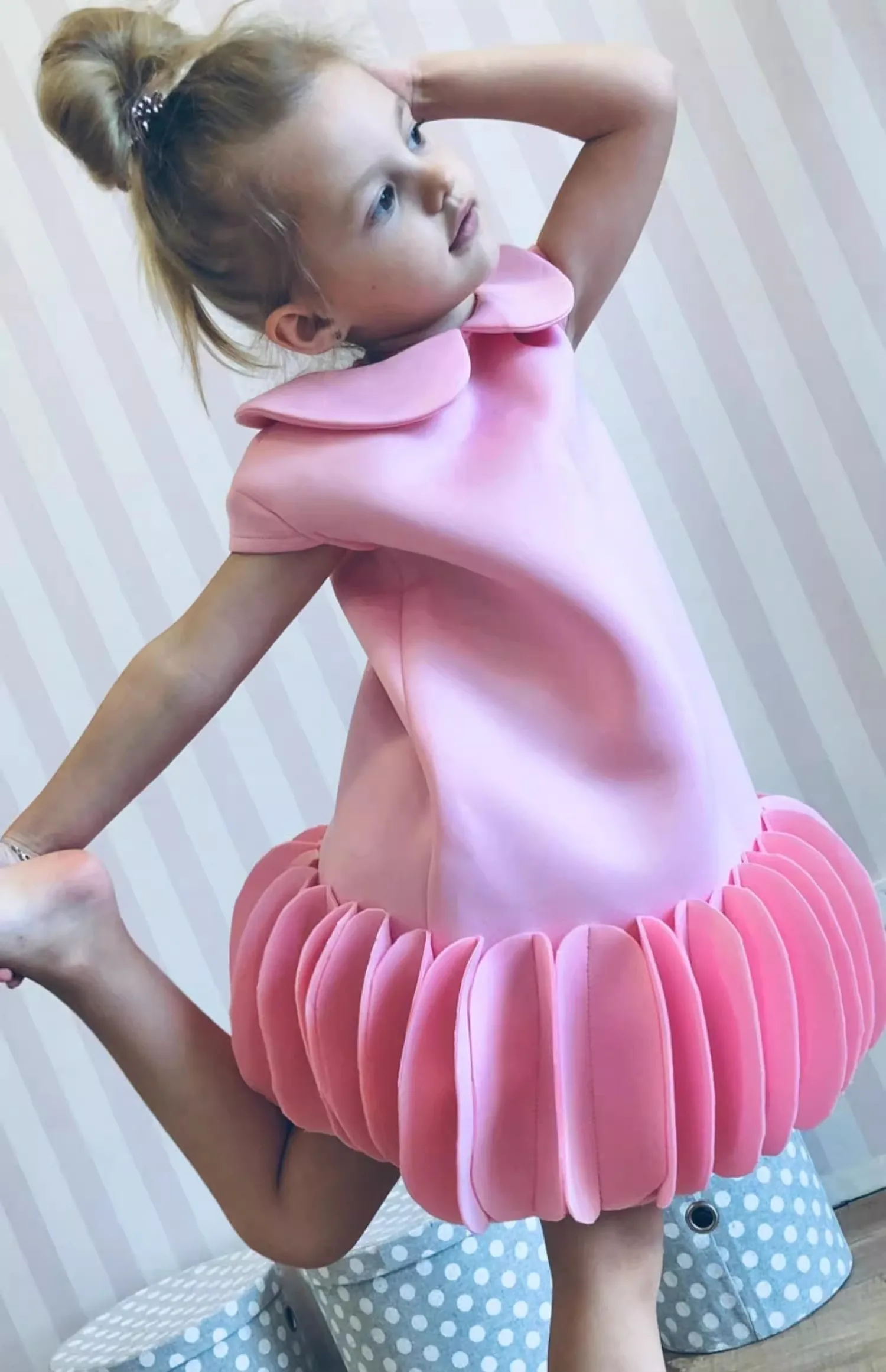 Girl Korean Style Dress Summer New Ruffles Birthday Party Pink Princess Dress Kids Short Sleeve Pleated Dress Vestidos Wz1310