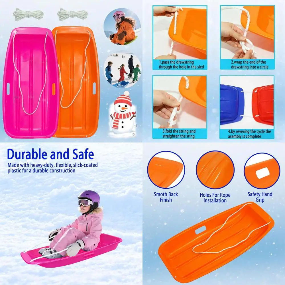 Family-Friendly Snow Sled - Durable, Cold-Resistant, Flexible Design for 1-2 Riders with Pull Rope and Handles, 35 Inch for Wint