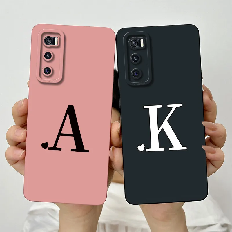 For vivo V20 SE Case Vivo Y70 phone Case V20SE Cute Letters Straight Edge Silicon Soft Cover V2022 V2023 Camera Shockproof Coque