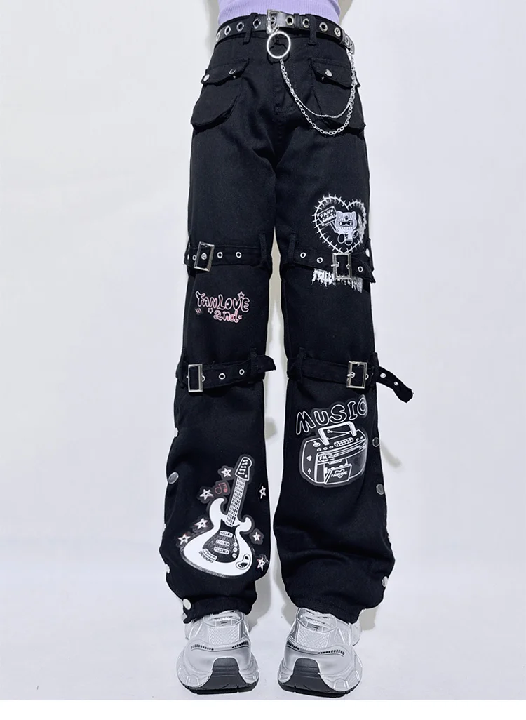 2025 Summer and Autumn New Women's Straight-Leg Jeans Loose Wide-Leg Pants Trendy High Street Fun High-Waist Long Pants