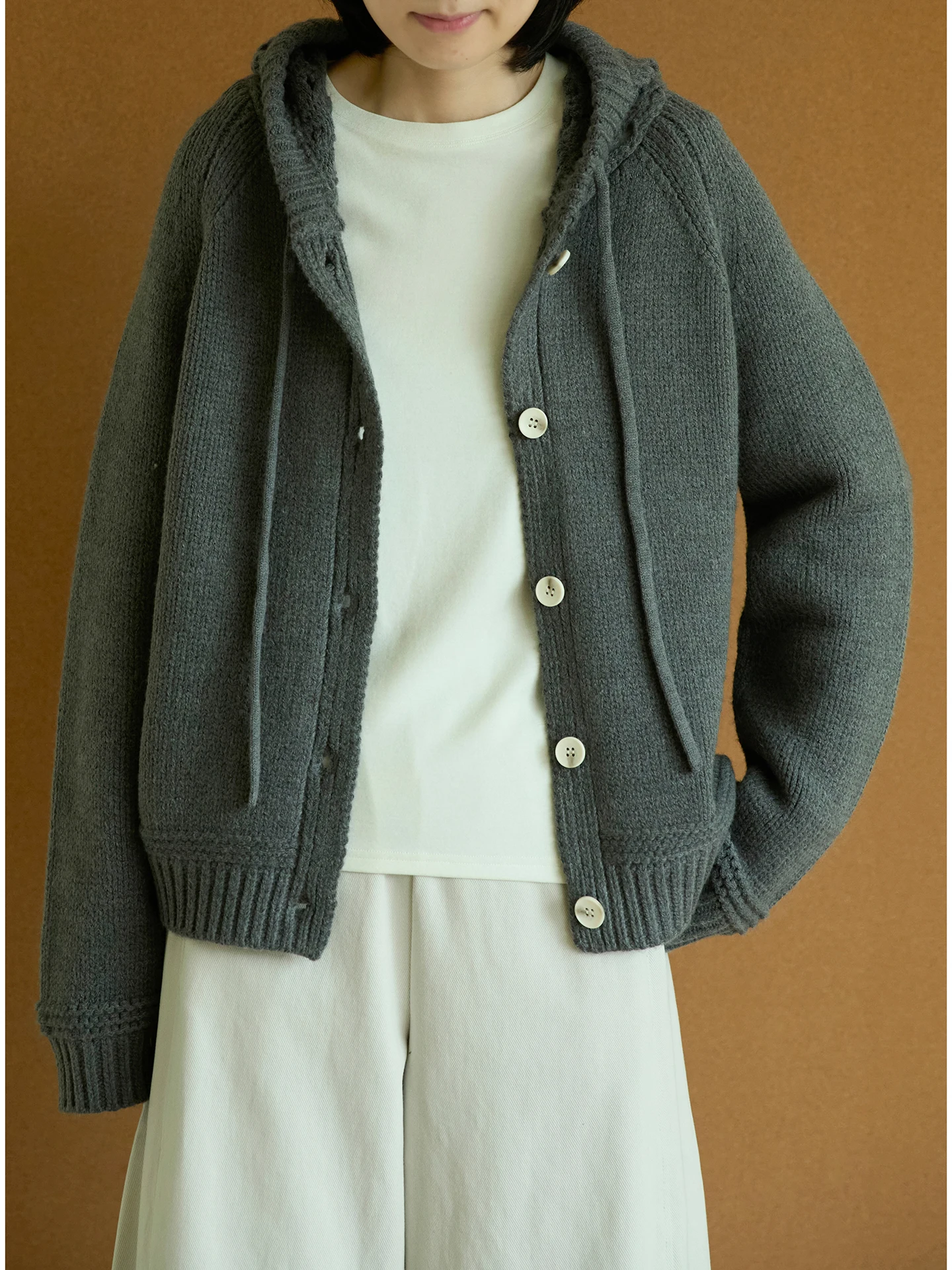 

Thi Warm Long Sve Single Button Sweater Hollow out Hooded Simple Autumn Winter Knitted Pure Color Versatile New Arrival