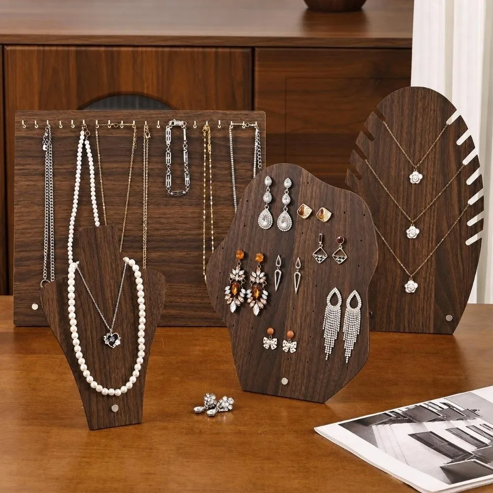 Wood Jewelry Display Stand Walnut Color Irregular Shape Earring Holder Stand Easel Design Necklace Organizer Jewelry Shop Window