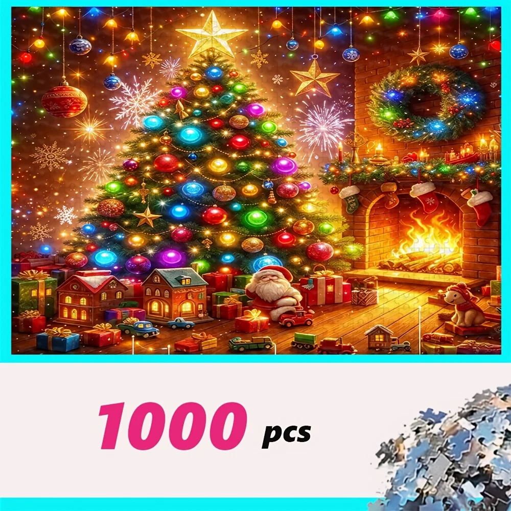 Colorful Art Jigsaw Puzzle, Christmas Fireplace Tree, Tropical Sea Cave Shells, Mountain River Cabin, Meadow Girl with Parasol