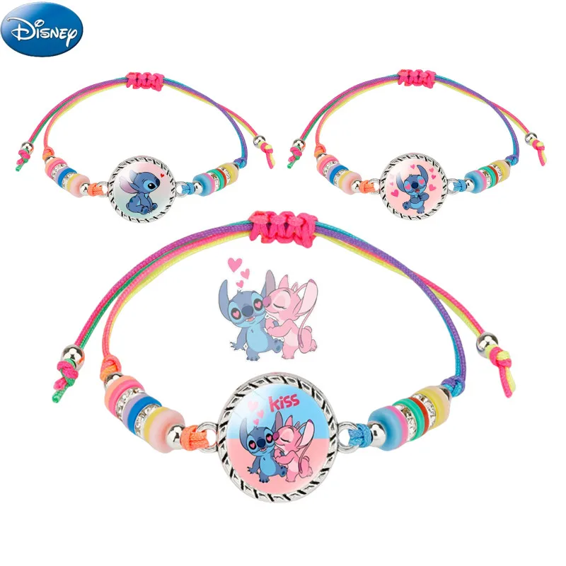 Stitch Disney Anime Girls bracelet Kawaii Lilo & Stitch Colorful Woven Adjustable Bracelet Cartoon Children Jewelry Kids Gifts