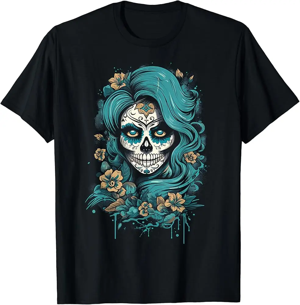 La Catrina Day of the Dead Sugar Skull Women T-Shirt Men Clothing Y2K tops Unisex Summer Short Sleeve