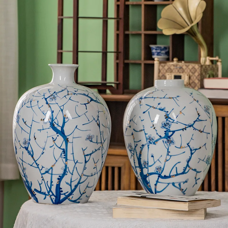 New Chinese blue and white porcelain hand-pinched real gold lush series/hand-painted ceramic vase
