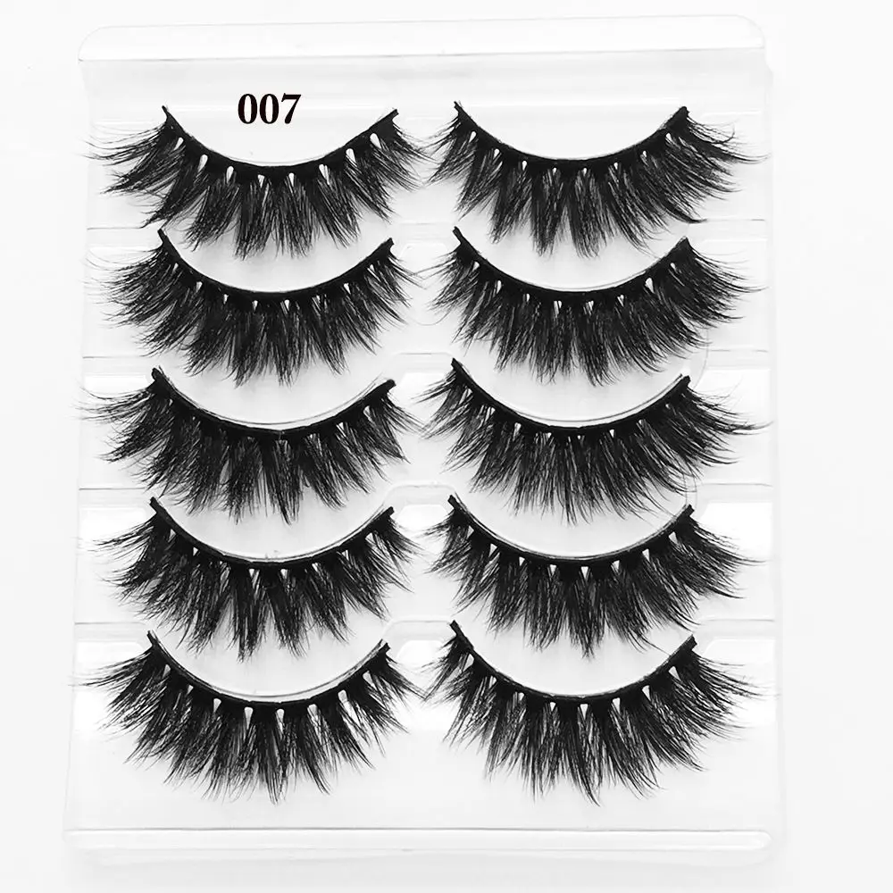 SKONHED 5 Pairs Feathered Effect Fluffy Wispies Handmade Eye Lash Extension False Eyelashes Crisscross 3D Mink Hair