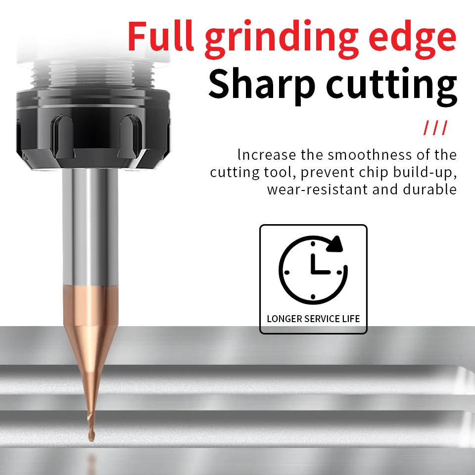 Imagem -06 - Valltools-extremidade do Carboneto de Tungstênio para o Router do Cnc com Micro Bola Haste mm Cortador do Metal R0.1-r0. 95 Milímetros Hrc60
