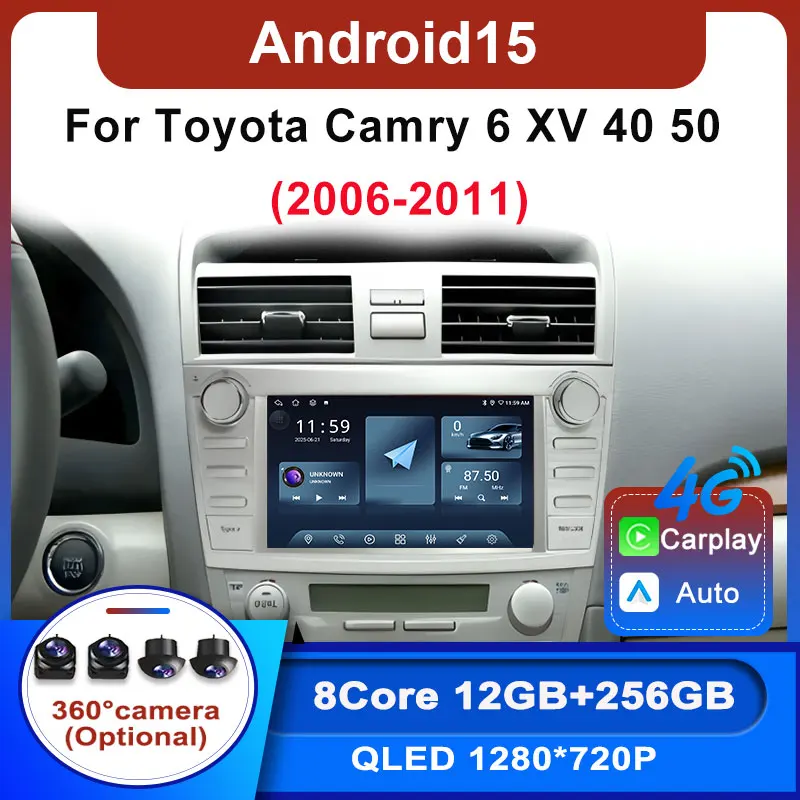 Autoradio Radio de coche para Toyota Camry 6 XV 40 50 2006-2011 vídeo Multimedia RDS navegación GPS estéreo Carplay Auto 2Din Bluetooth