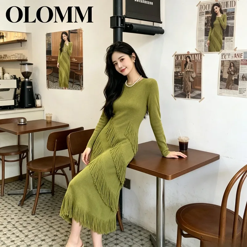 Miyake Pleated 2026 Summer New Round Neck Solid Color Slanted Tassel Women's Casual Dress Plus Size Loose Elegant Slim Fit Pleat