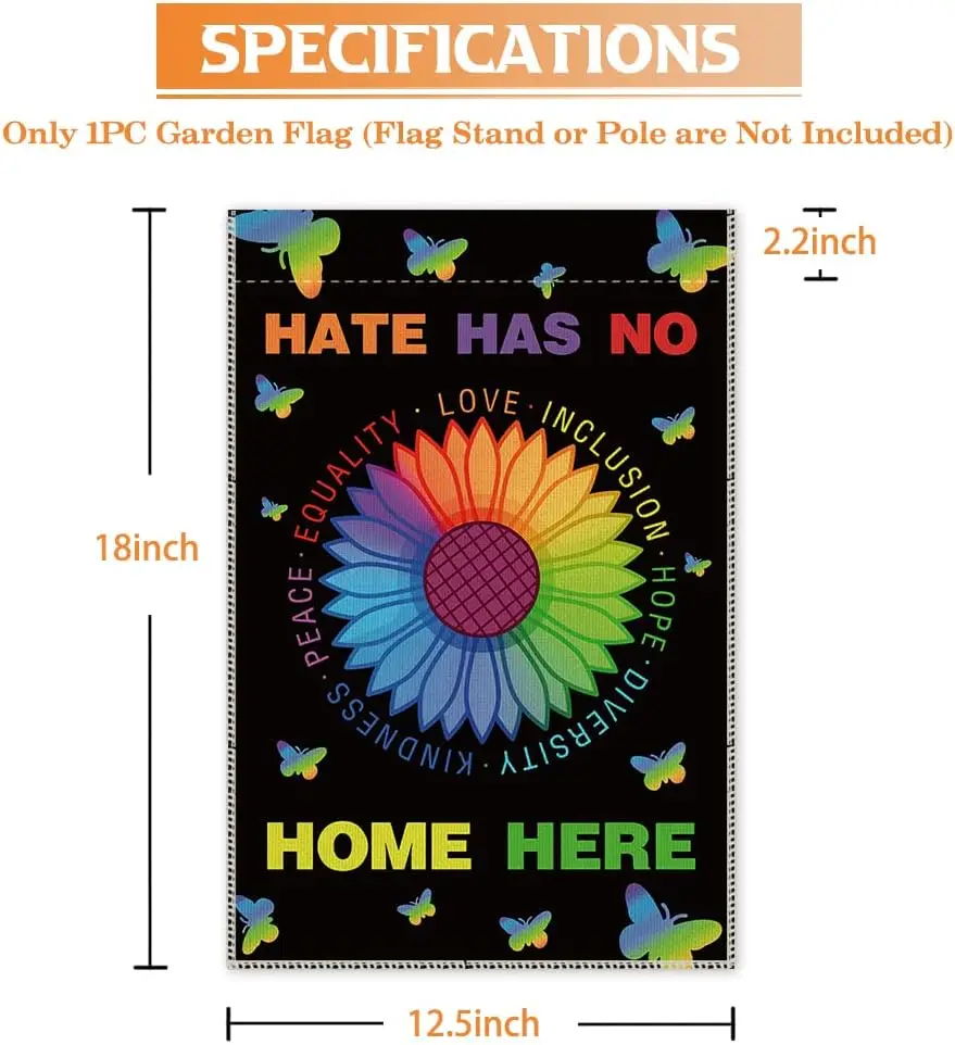 Hafhue Hate Has No Home Here Garden Flag, Farmhouse Holiday Yard Outdoor Garden Lawn Decoration Flag, Ally flag, Disability Flag