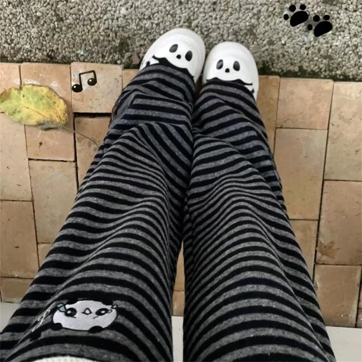 Calças Femininas Harajuku com Bordado de Desenho Animado, Listradas, Soltas, Estilo Coreano, Shorts Y2K, Subcultura Vintage, Calças Femininas de Perna Larga